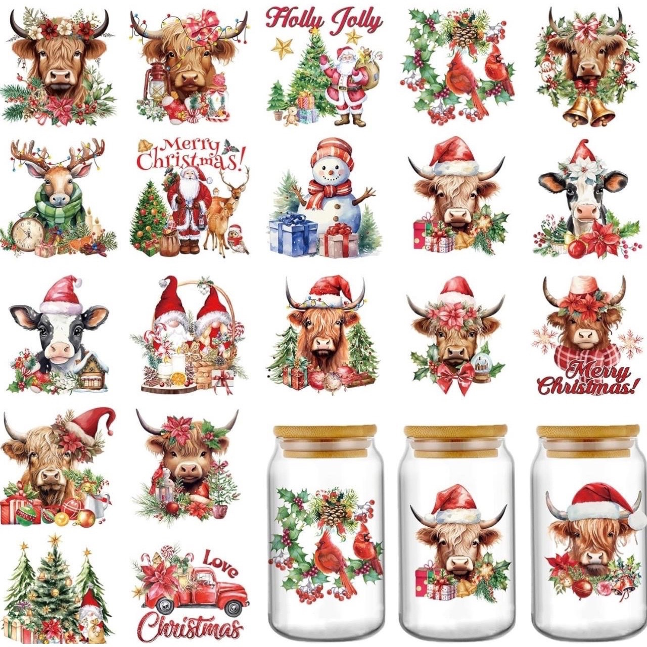 TEMU 12pcs Christmas Snowman & Vinyl Transfer Stickers - Uv Dtf Diy Cup, Mug, Car Window Decals With Gingerbread House, Candy Cane, Designs -
