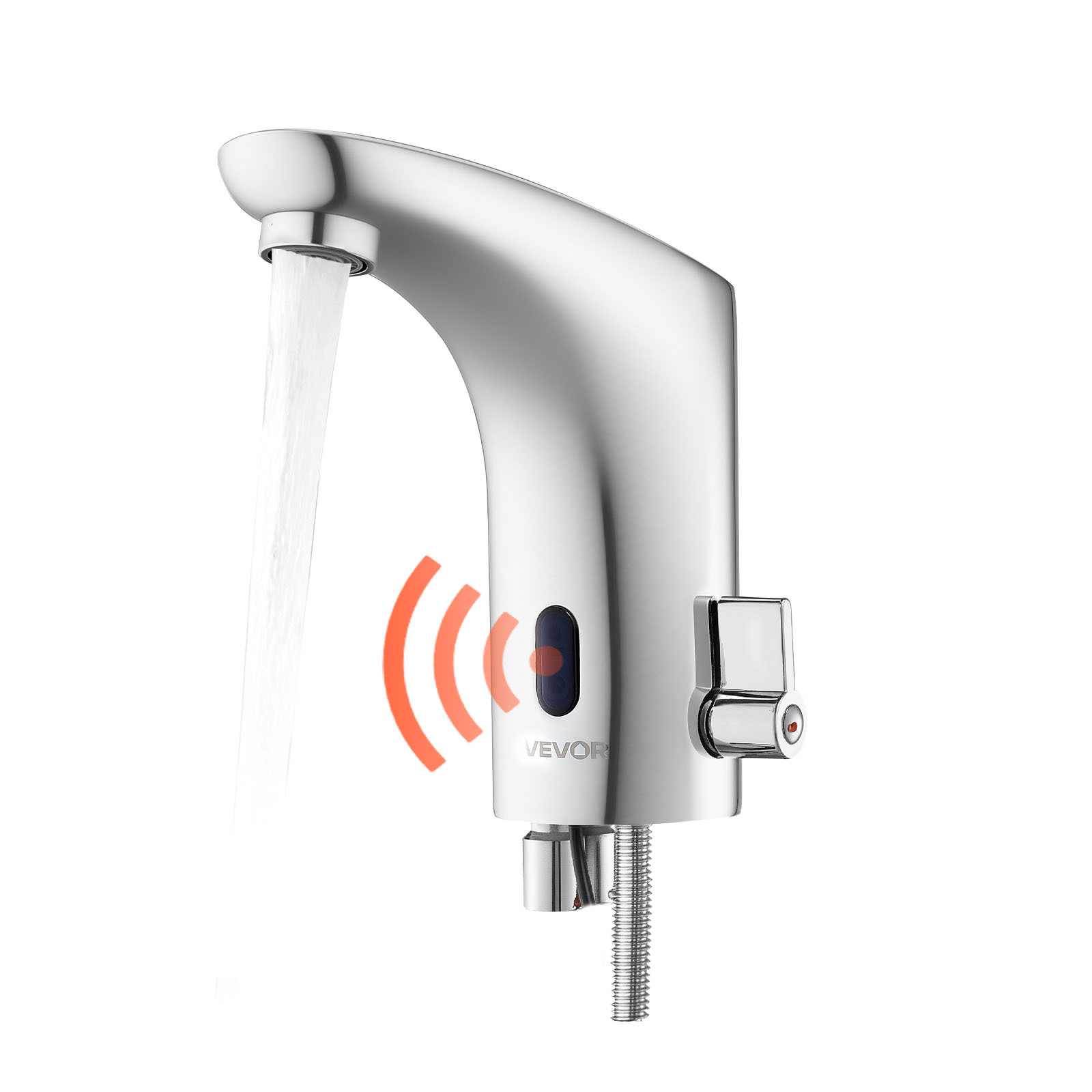 Image of Touchless Bathroom Sink Faucet, Automatic Motion Sensor Restroom Toilet Faucet, Hands-free Adjustable Cold Hot Single Handle Water Mixer Battery Operated For 9.5 Mm Pipe, Chrome Plated Silver