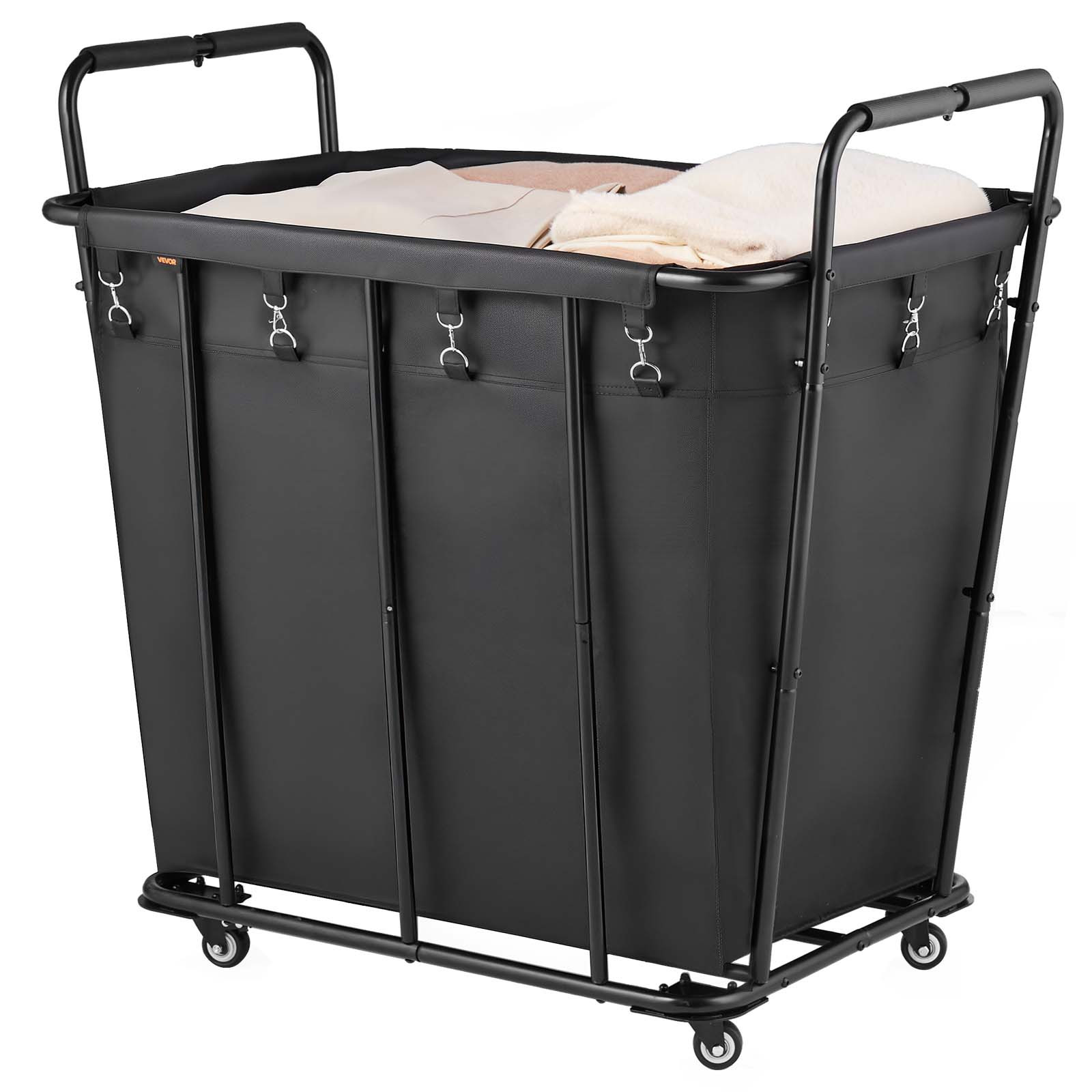 Image of Vevor Laundry Cart, Rolling Grocery Utility Cart With Liner & Swivel Wheels, 260 Lbs Large Load Capacity, Heavy Duty Shopping Basket For Laundry, Shopping, Camping, Grocery, Luggage, Black