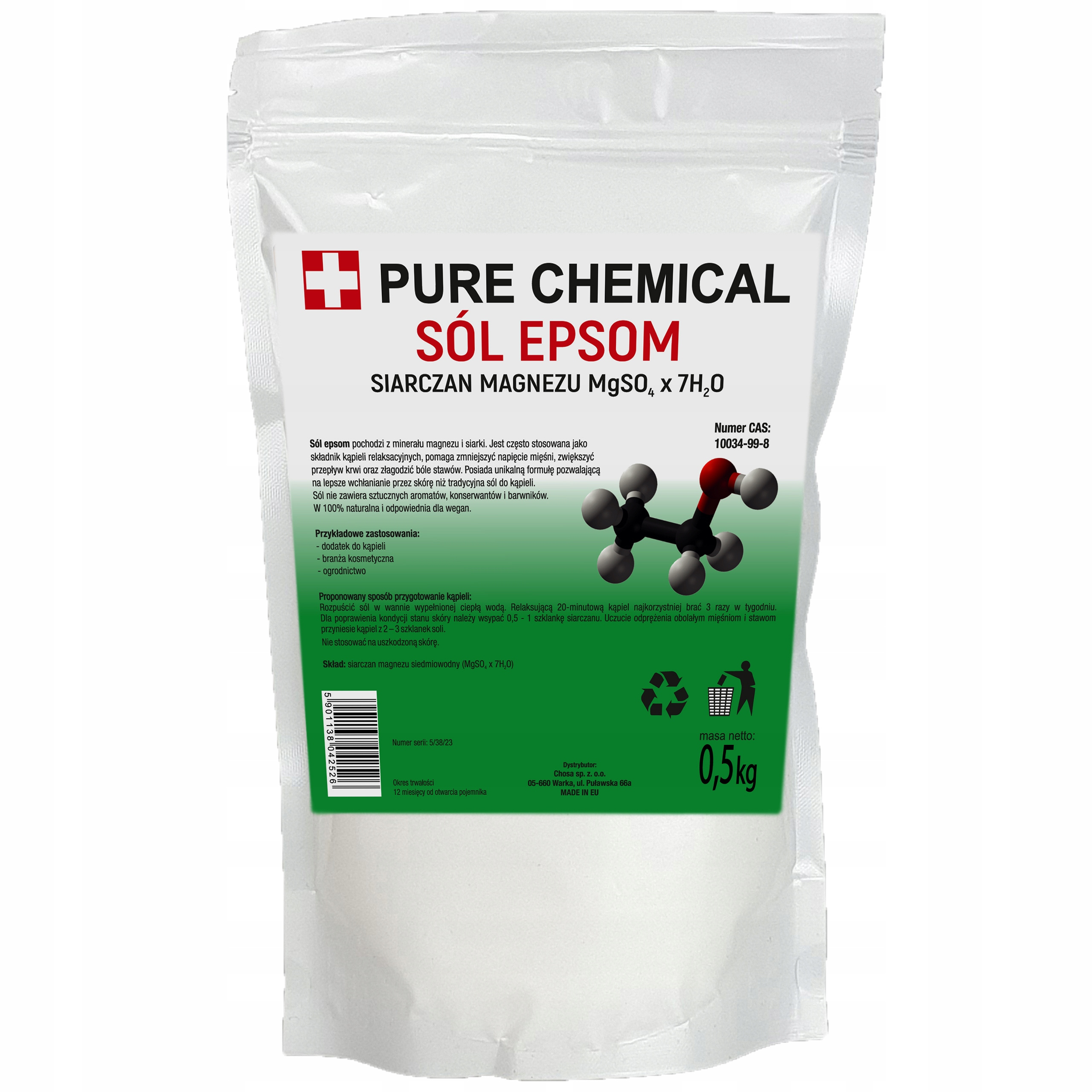Image of Epsom Salt For Bathing, Magnesium Sulfate, Bitter Salt, 0.5kg, Roman Bath Salt, Foot Bath Salt - Muscle Relaxation, No Additives