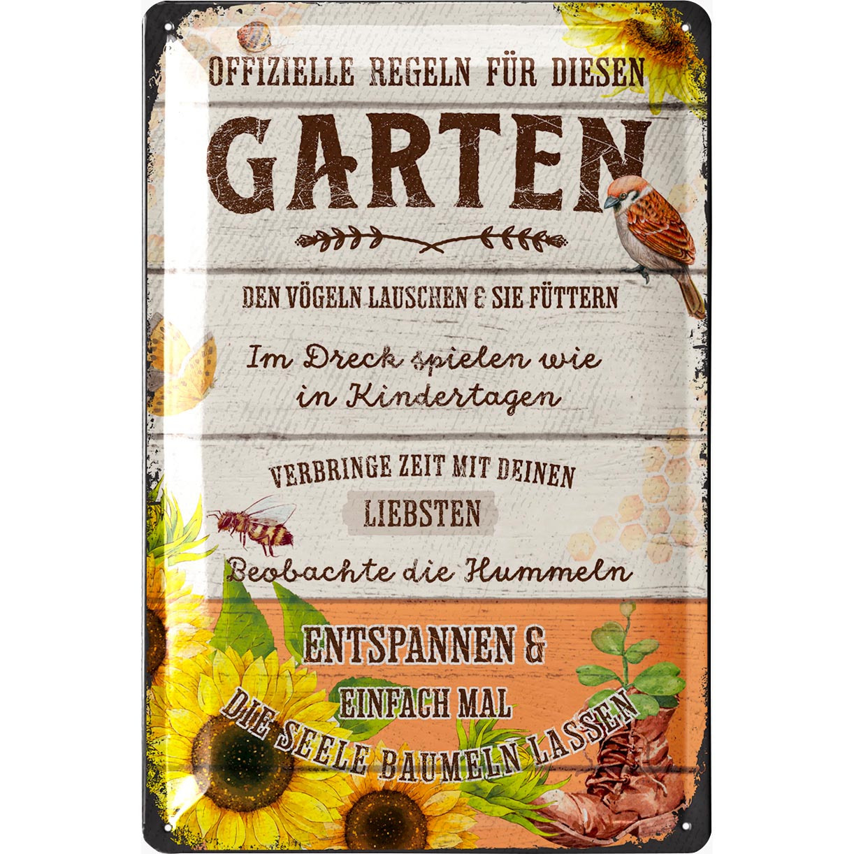 Image of Retro Metal Sign Garden Rules Sign - Metal Signs Garden With Quotes - Nostalgic Decoration As Gardener Gifts - Retro Decor Vintage Metal Sign Garden In Wooden Look 20x30cm Classic Edition