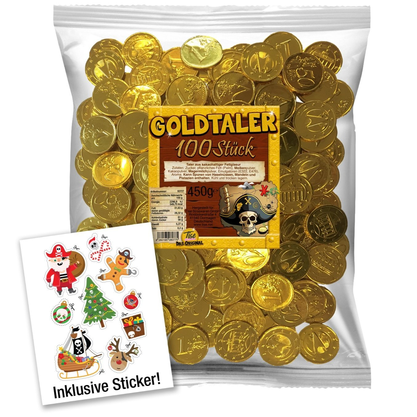 E-shop Schoko Goldtaler - Taler aus kakaohaltiger Fettglasur (100x4,5g) 450g, ideal für Schatzsuchen