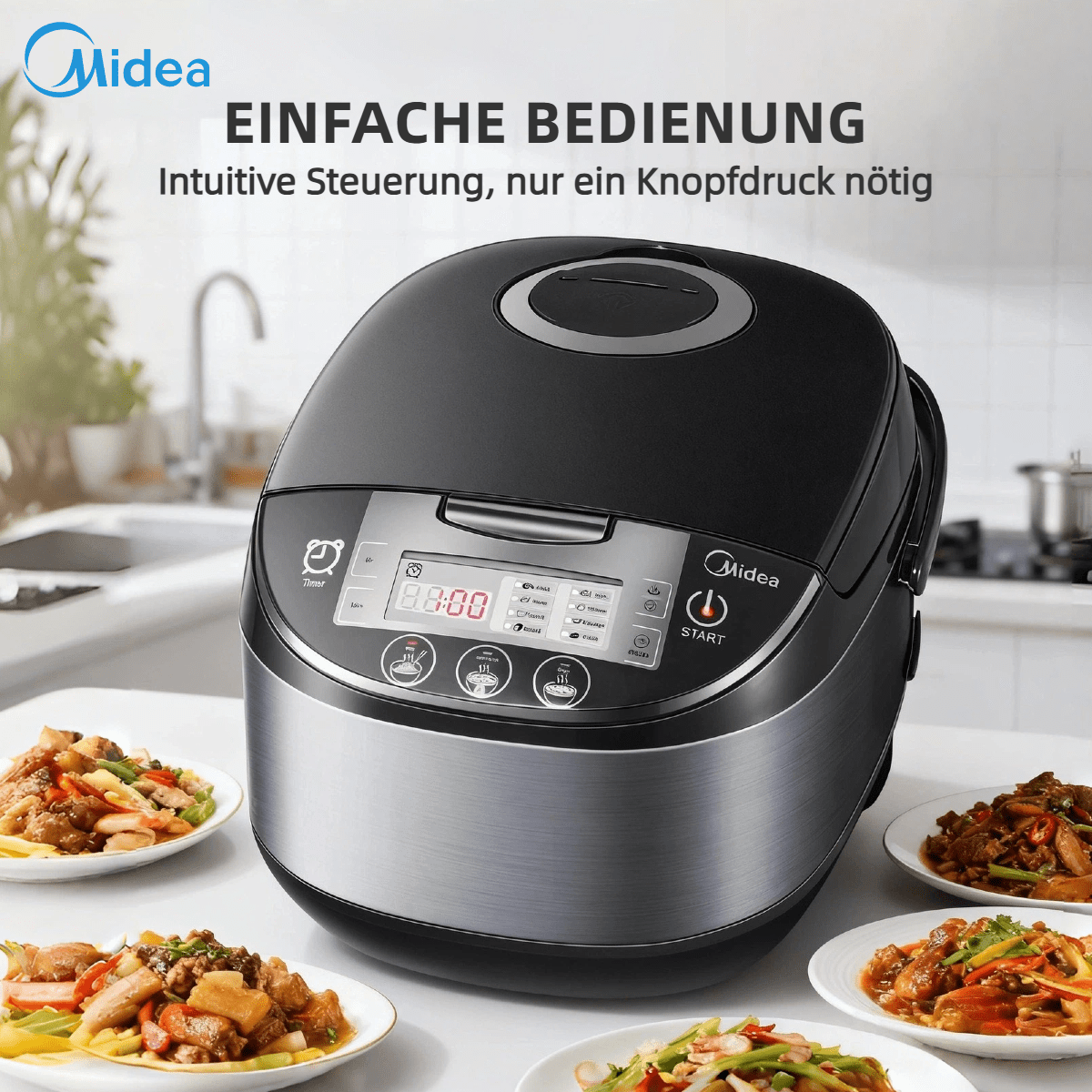 E-shop Midea MB-FS5017 Reiskocher 11-in-1-Multifunktionsgerät mit 5 L Fassungsvermögen, ideal für 2–10 Personen. perfektem Reis bietet es Slow Cooker