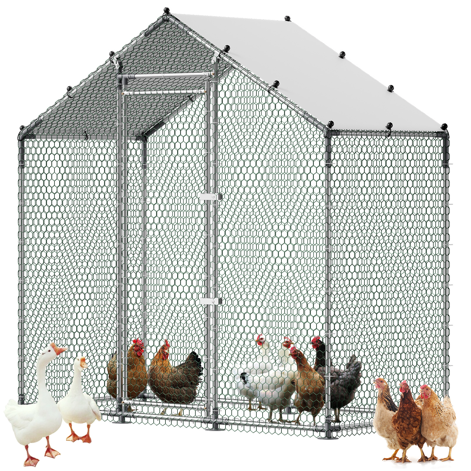 Vevor Large Metal Chicken Coop, 2 X 1 X 2 M, Walk-in House With Cover & Sturdy Frame, Roof Poultry Cage Duck Pen For Rabbit Hen Goose Outdoor Backyard Farm Use
