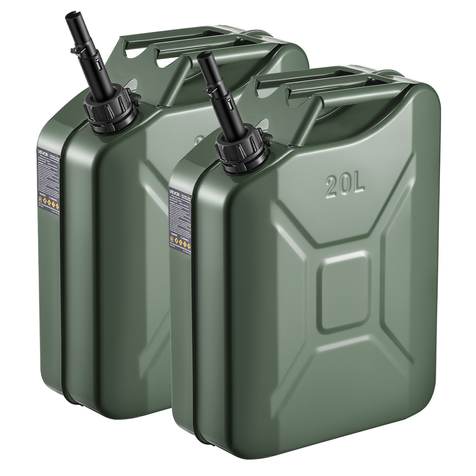 Image of Vevor Metal Fuel Container, , Fuel Can With Spout Handle, 6 L/min Rate, Corrosion-resistant Metal Gas Tank Most Cars Motorcycle Atv Utv, Green, 2 Packs