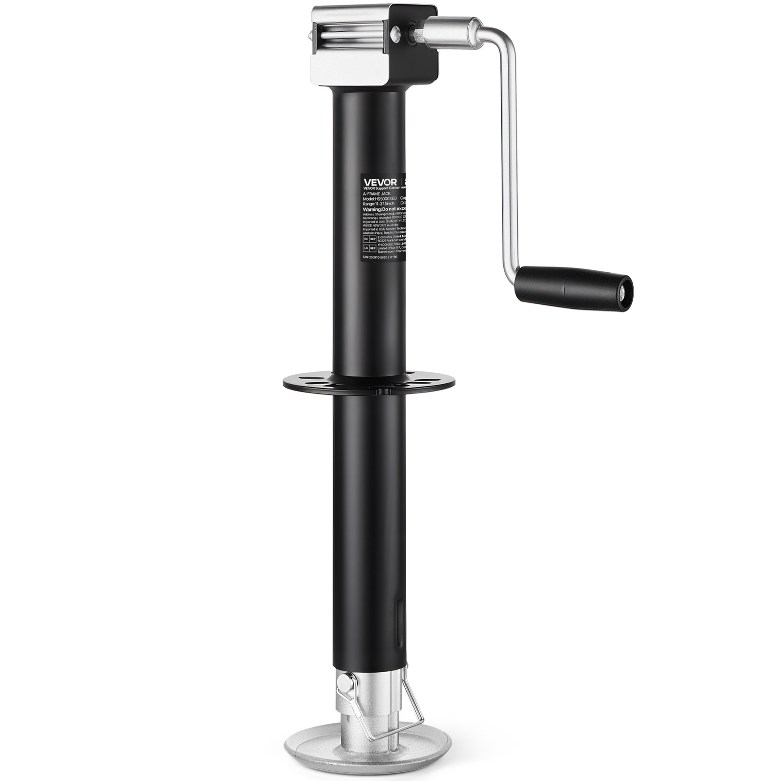 Image of Vevor 2267 Kg Trailer Jack, 381 Mm Vertical Travel, Trailer Lift Jack With Adjustable 7-level Drop Leg & Drill Socket, Cordless Drill Compatible, Suitable For Rv, Utility, Yacht Trailers