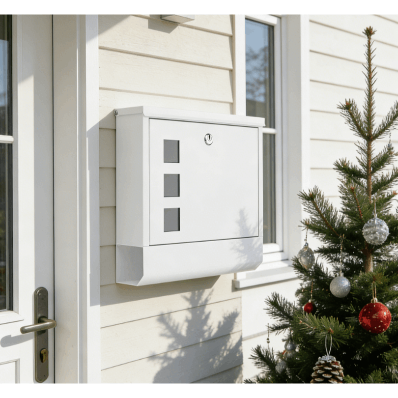 Xl Mailbox With Stainless Steel, Newspaper Compartment, And Lock - White, 9x31x35 Cm