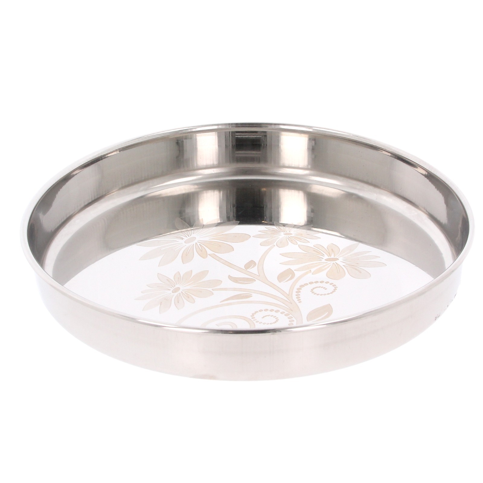 TEMU Stainless Steel Round Tray Plate Deep Serving Dish Dinner