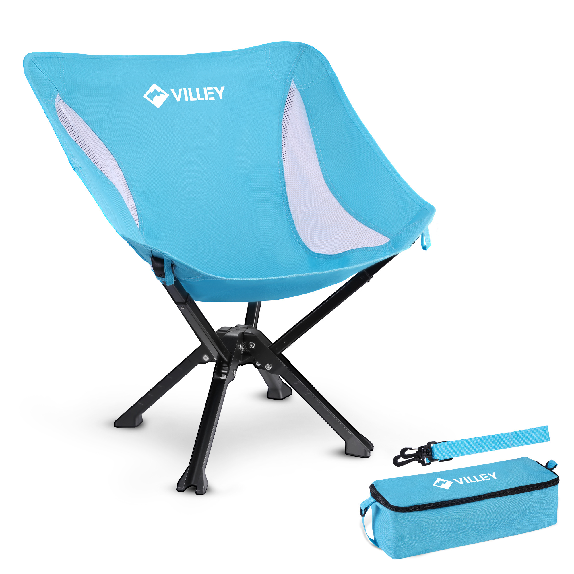 Image of Villey Camping Chair Foldable And Portable Blue, Camping Chair With Aluminum Frame And Breathable & Load-bearing Fabric, 150kg Load Capacity Camping Chair With Bag For Outdoor, Fishing