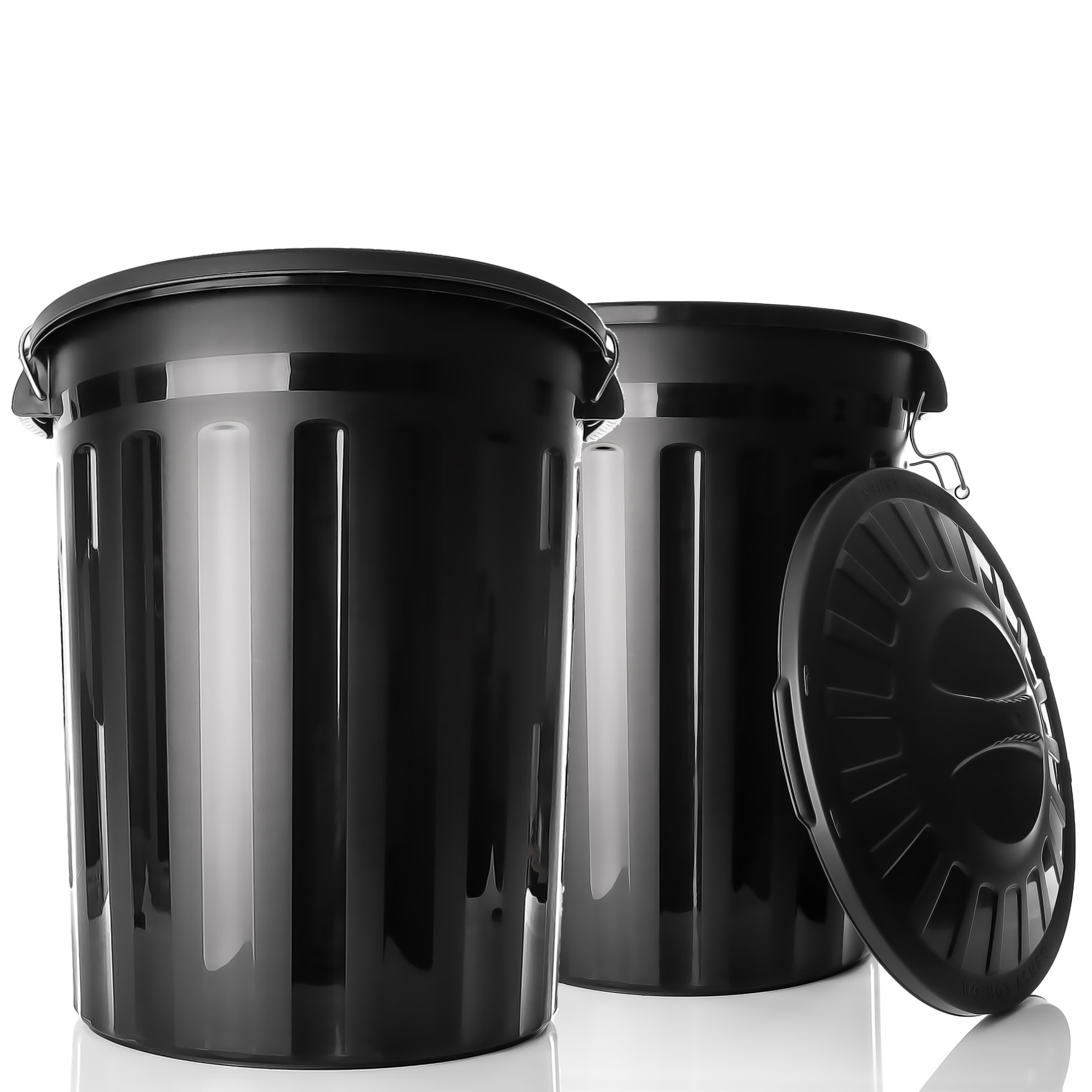 Image of Bigdean 2pcs Of Weather-resistant Universal Bins With Lid Black And 2 Carrying Handles + Clip Closure Suitable As Trash Can – Rain And Feed Bin Suitable For Indoor + Outdoor Use