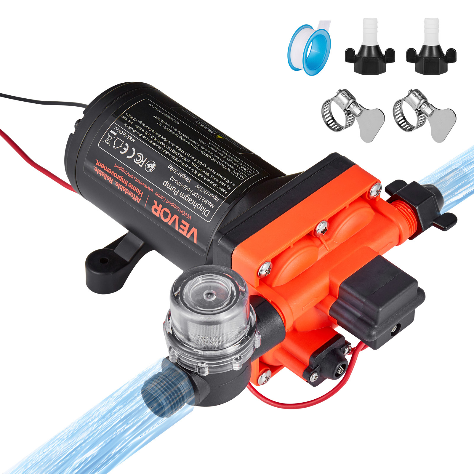 TEMU Vevor Rv Water Pump, 12v 5 Gpm (18.9 L/min), 4-chamber Self-priming Diaphragm Water Pump With Automatic Pressure Switch, 70 Psi Max Pressure, On