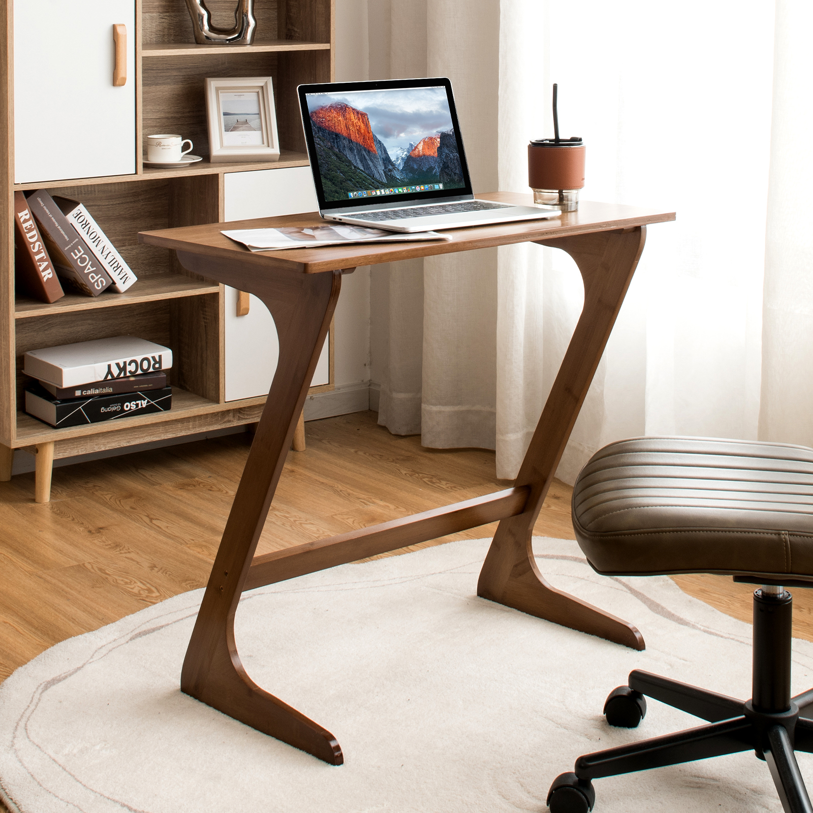 Bamboo Appointment Table, Z-shaped End Table With Spacious Tray, Collation Desk And Laptop