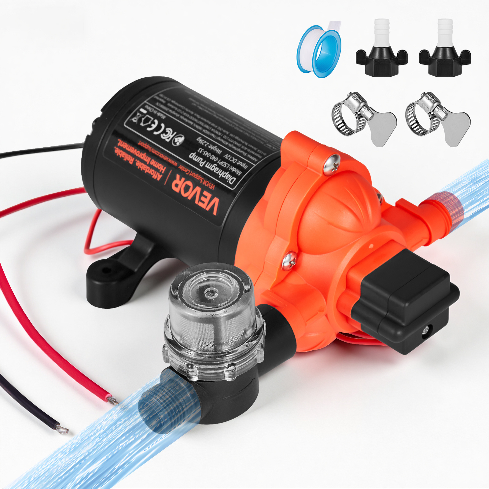 TEMU Vevor Rv Water Pump, 12v 4 Gpm (15.1 L/min), 3-chamber Self-priming Diaphragm Water Pump With Automatic Pressure Switch, 40 Psi Max Pressure, On
