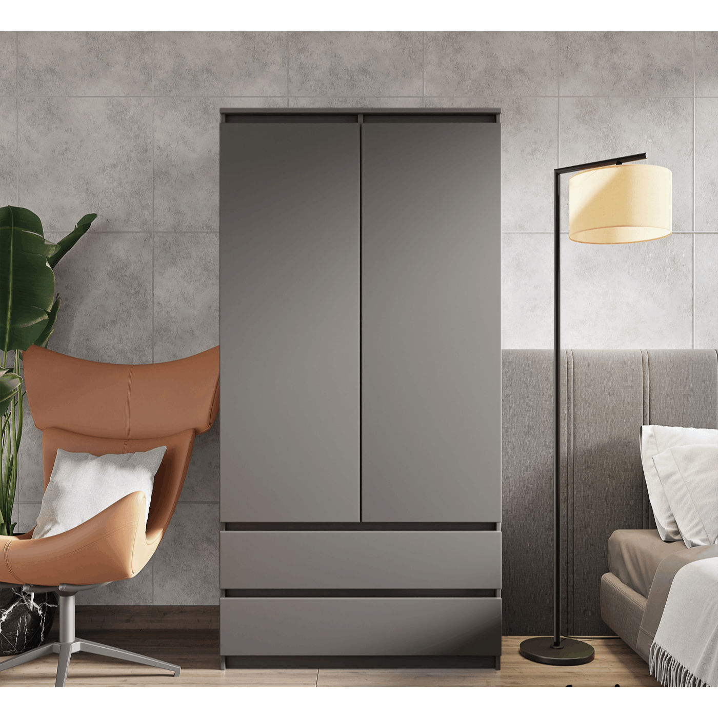Wardrobe 90 Cm – 2 Doors, 2 Drawers, Clothes Rail