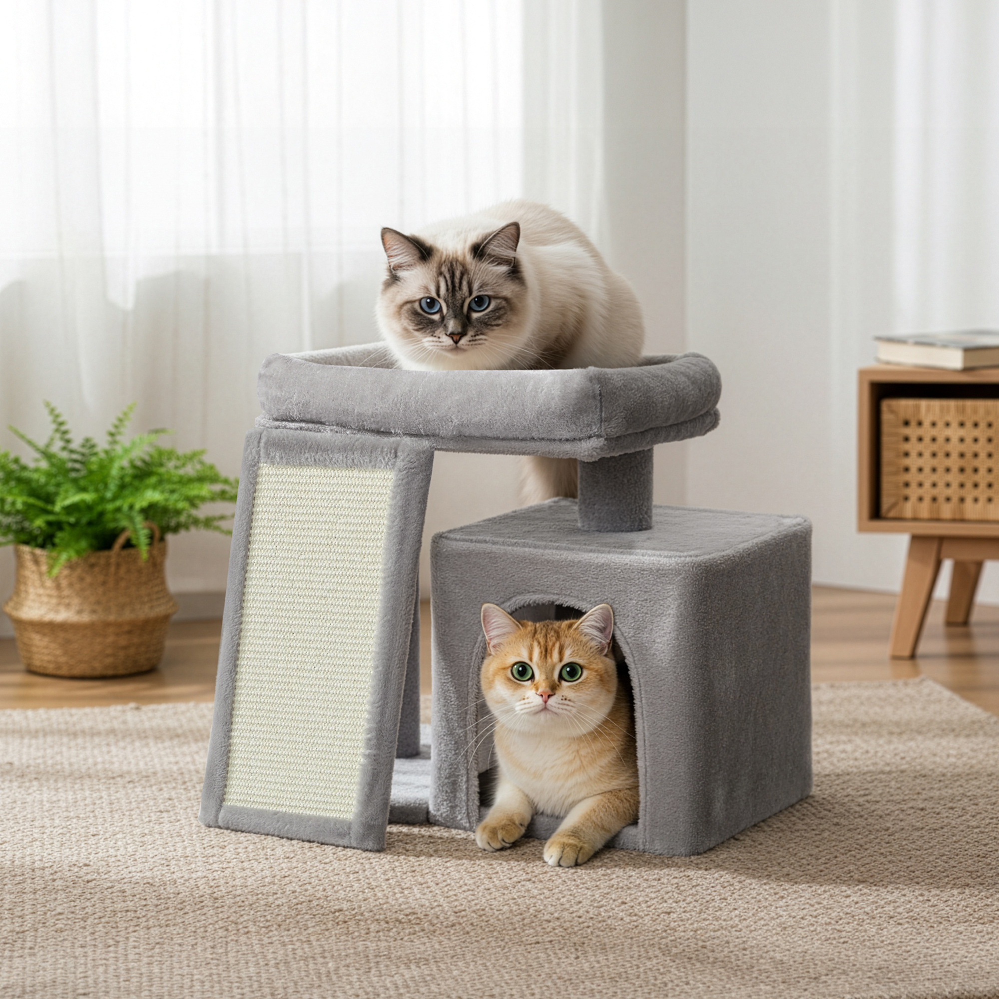 E-shop Kleiner Katzenbaum klein 44.6/85,8 cm H, Kratzbaum mit Kratzbrett Rampe, Katzenhöhle und /Plattform,für kleine Räume und Ecken, für kleine und
