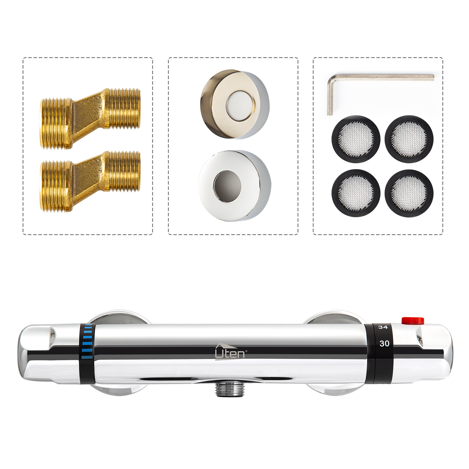 TEMU Thermostatic Shower Faucet, 2-handle Wall-mounted Thermostatic Shower Mixer, Hot And Cold Water Shower Faucet With Temperature Control Valve For