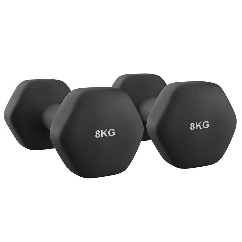 TEMU Hexagonal Short Dumbbells, Dumbbell Set, 2pcs, Domestic Use, 2 Dumbbells Of 8 Kg, Neoprene Coating, Training, Strength Training, Fitness, Black
