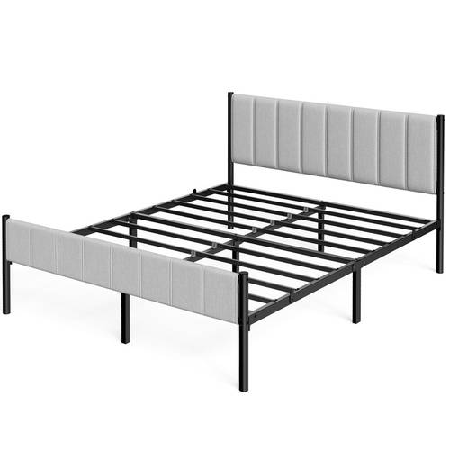 double bed frame with padded headboard easy to assemble steel slats 500 kg capacity gray