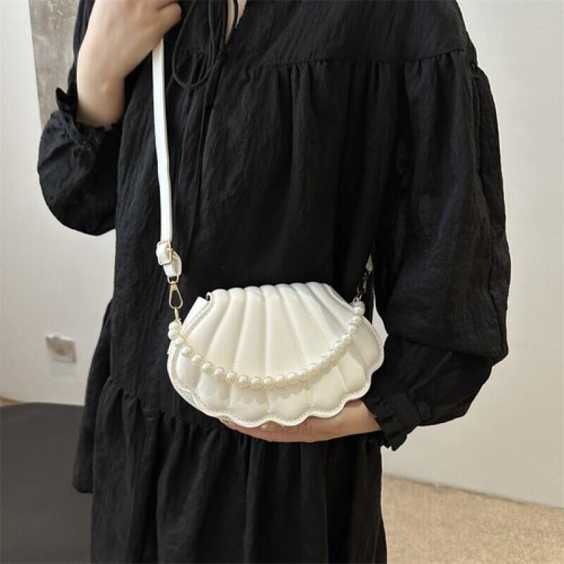 shell bag womens pu leather shoulder bag pearl chain shell handbag simple and versatile fashionable pearl chain shoulder bag mini urban crossbody bag details 2