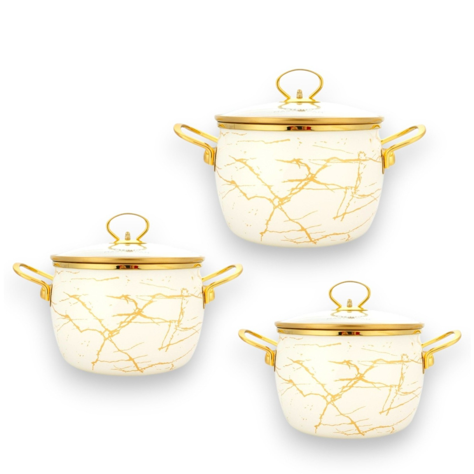 Masterpan | Set Of 3 Pots With Lids | 18cm | 20cm | 22cm | Enameled Pots | Carbon Steel | Induction Compatible | Pot With Lid | High Quality, Suitable For All Stovetops Mp2641