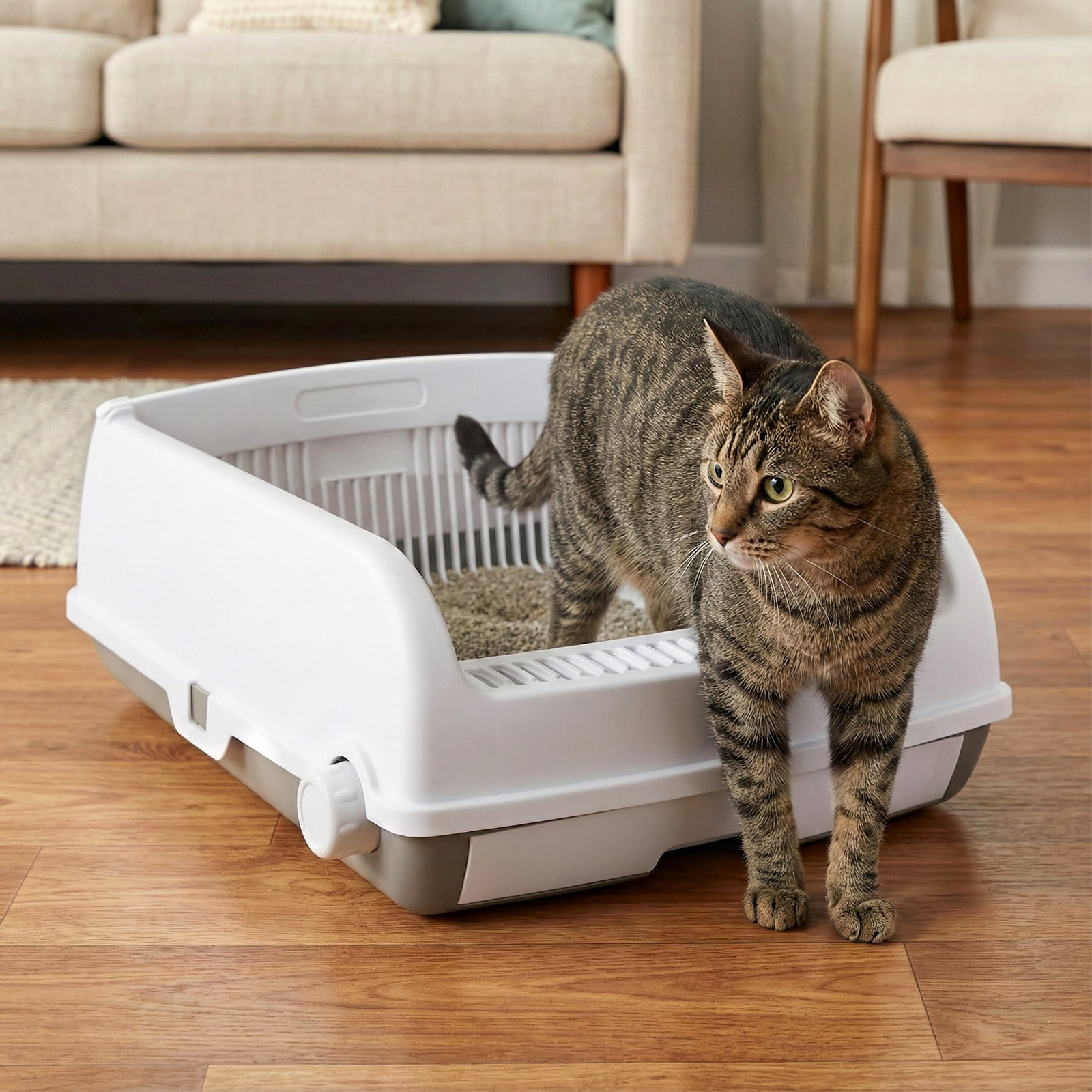 Semi-automatic Cat Bedding, Open , Cat Toilet House With High Anti-slip Edge, Sand Filter Pedal