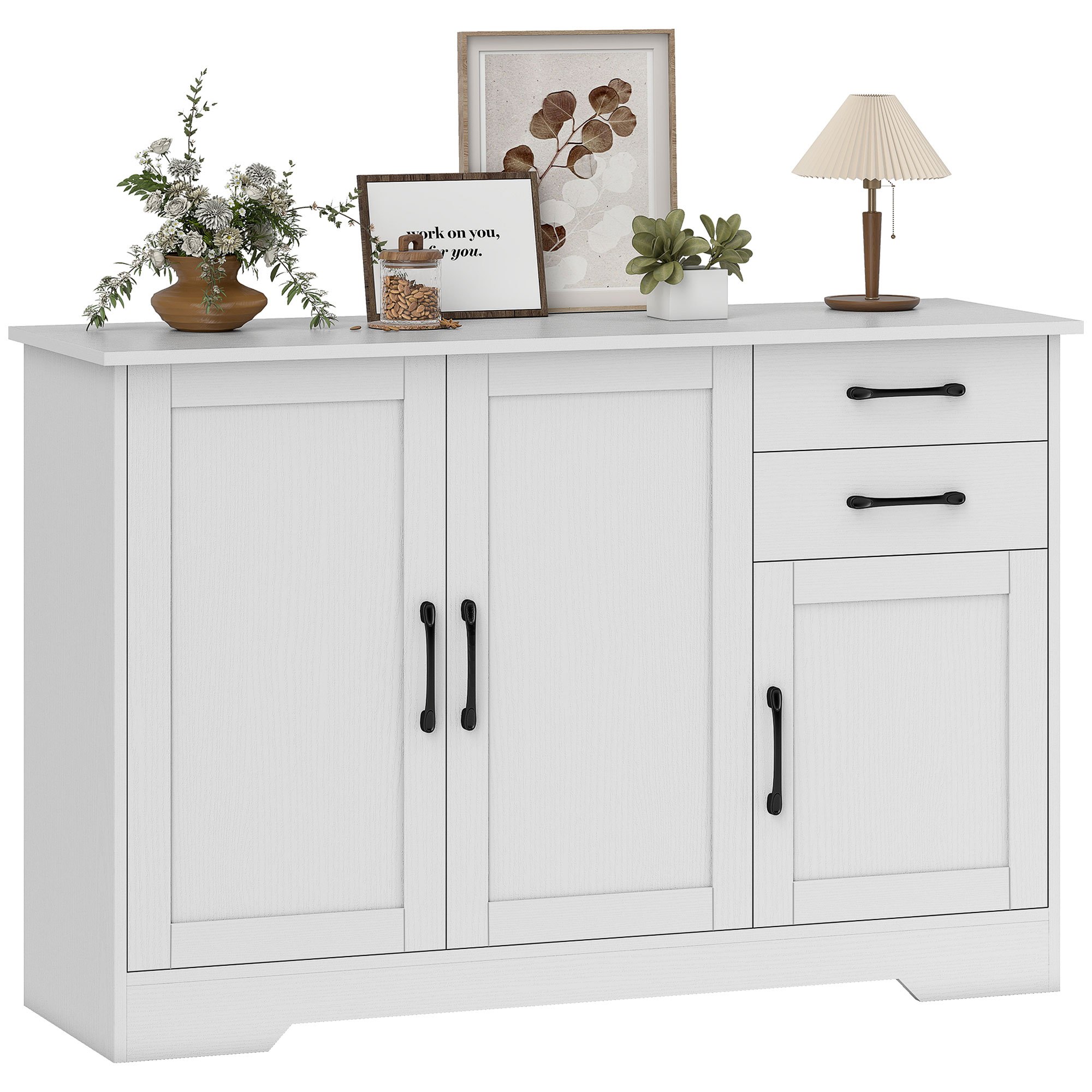 TEMU HOMCOM Buffet salon, meuble de rangement avec 3 portes, 2 tiroirs et étagère réglable, style moderne, buffet salle à manger et cuisine, 120 x 38