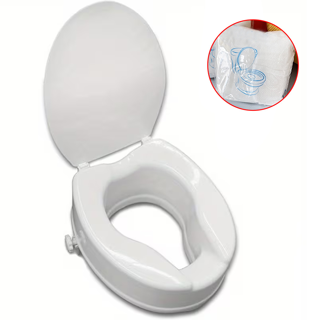 item picture 4 inch high toilet seat cushion with cover portable raised toilet seat with sturdy bracket durable plastic ideal for elderly disabled and mobility challenged