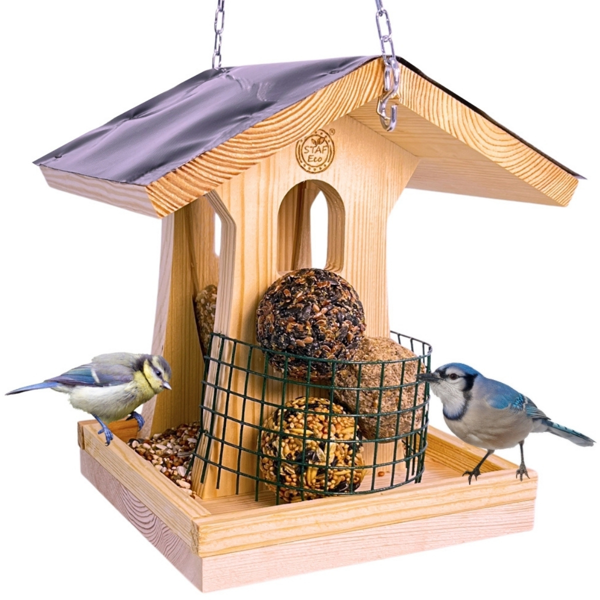 Impregnated Bird Feeder For Hanging On A Chain, Wild Bird Grain Dispenser, Birdhouse
