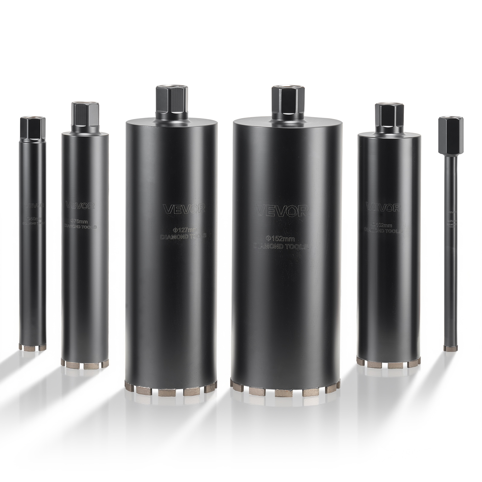 Image of Vevor Core Drill Bit, 6pcs, / 50.8 / 76.2 / 101.6 / 127.0 / 152.4 Mm Diameter, 356 Mm Drilling Depth, 1-1/4 In-7 Internal Thread, Wet Diamond Core Bit For Reinforced Concrete, Bricks, Masonry