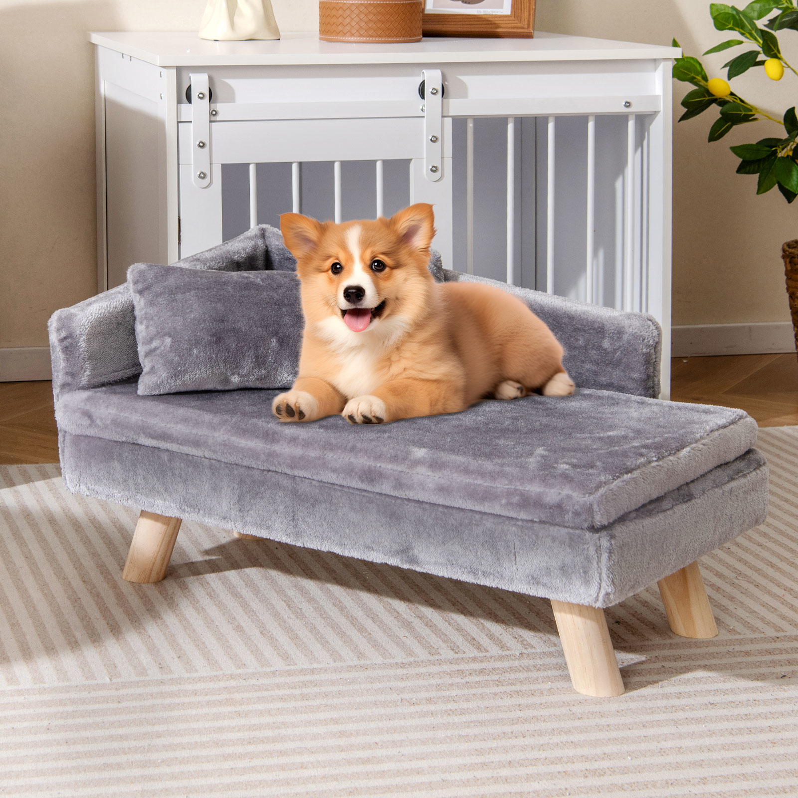 Image of Elevated Pet Bed For Medium And Small Dogs Puppies Cats Kittens, Dog Sofa Bed With Removable Cozy Padded Pad And Pillow