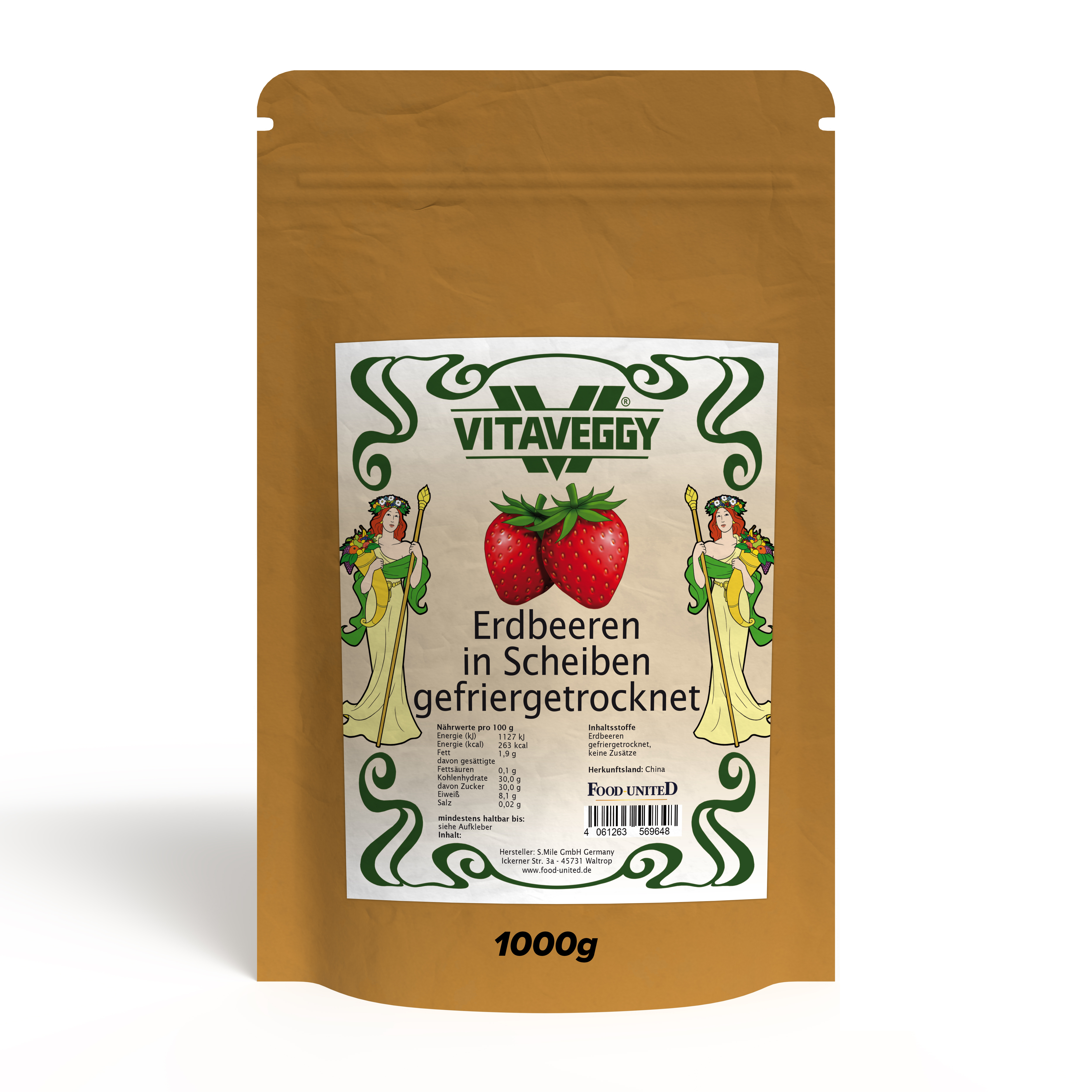 E-shop VITAVEGGY® ERDBEEREN SCHEIBEN CHIPS 1000g gefriergetrocknete Erdbeeren von Food-United Trockenobst Trockenfrüchte aus China, dried strawberry