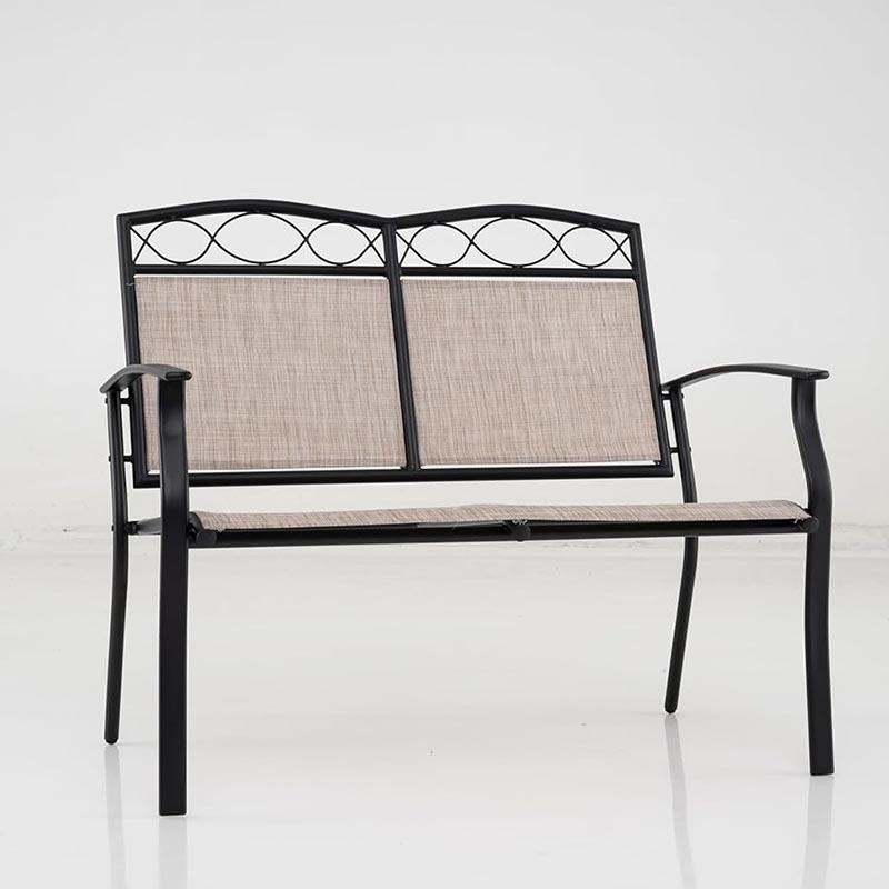 Patio Loveseat, Garden Bench With Breathable Fabric Back And Seat, Heavy Duty Metal Frame And Armrests
