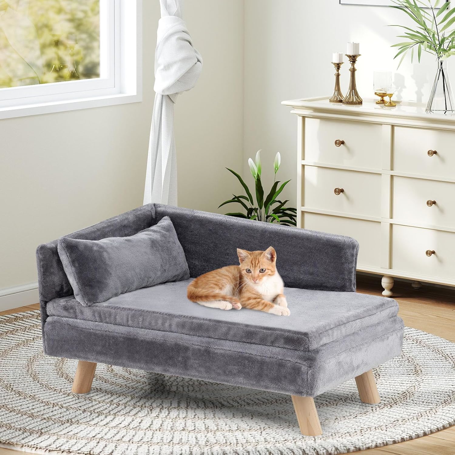 Image of High Bed For Medium And Small Dogs, Cats, Pet Sofa With Cushion, Removable Padded Pillow