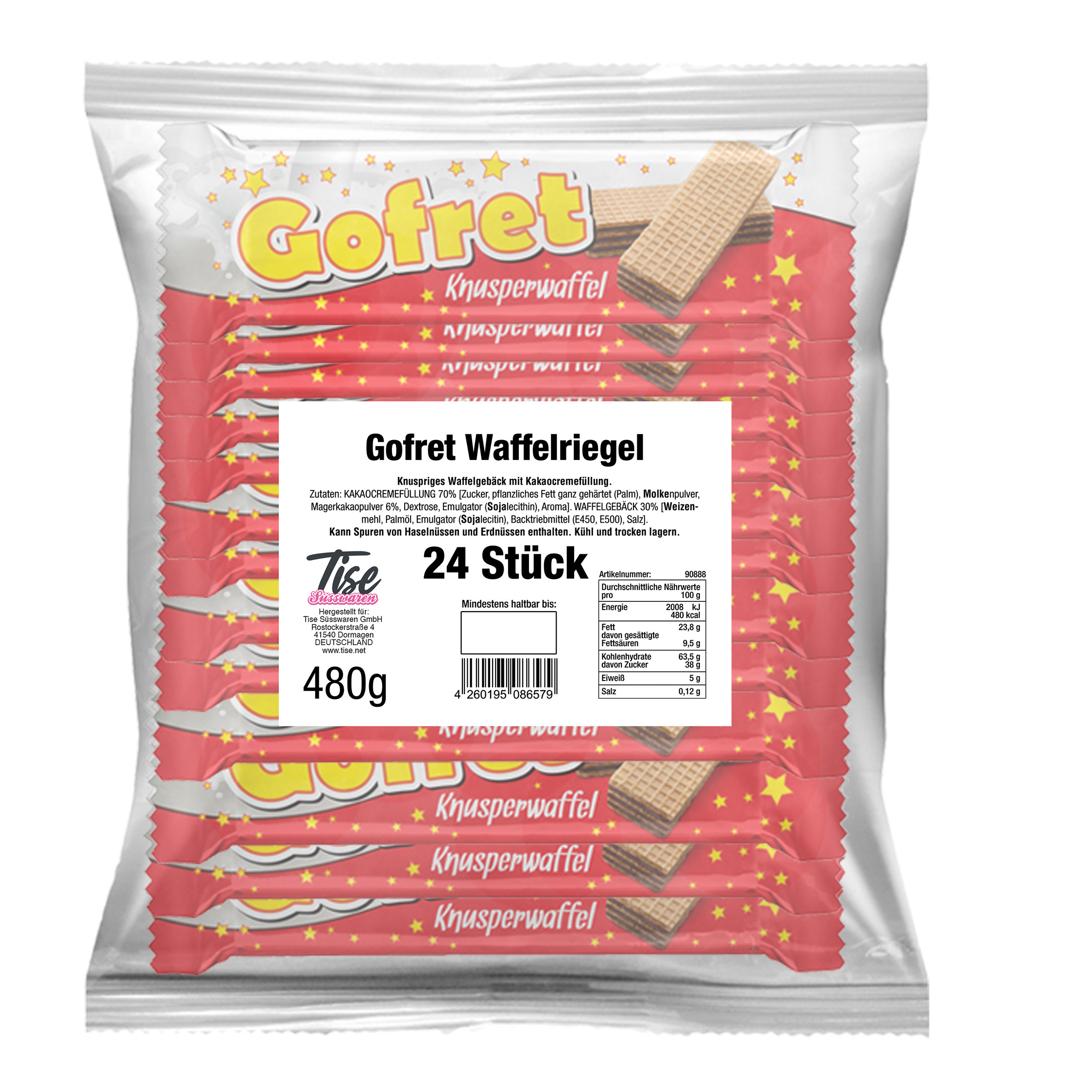 Wafer Waffle Bar - Waffle Pastry With Cocoa Cream Filling (24x20g) 480g