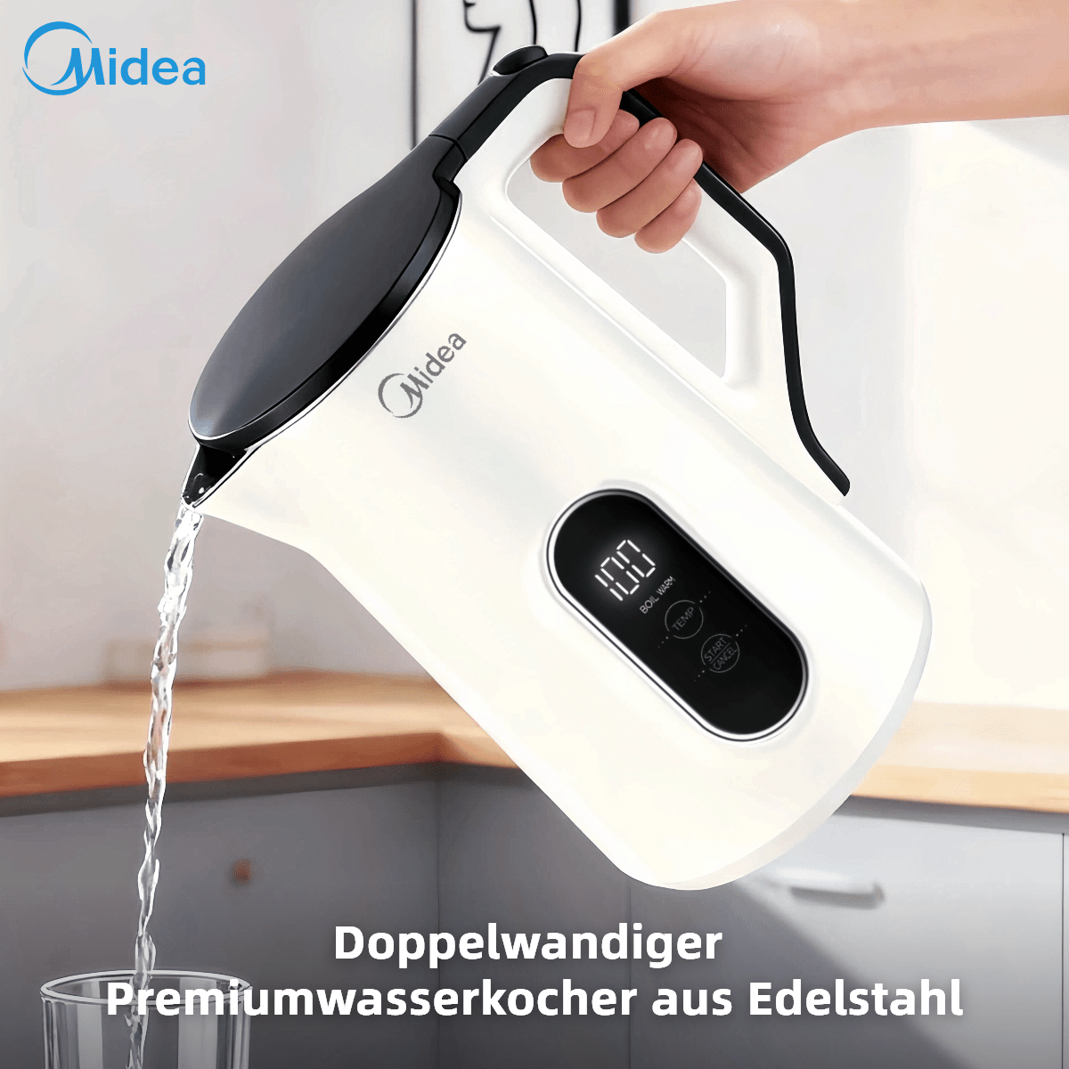 Midea 1.5-liter Electric Kettle With Stainless Steel Inner Pot, 2200w Powerful Fast Heating, Digital Temperature Display, Insulation With Boil-, Modern – Ideal For Kitchen And Office
