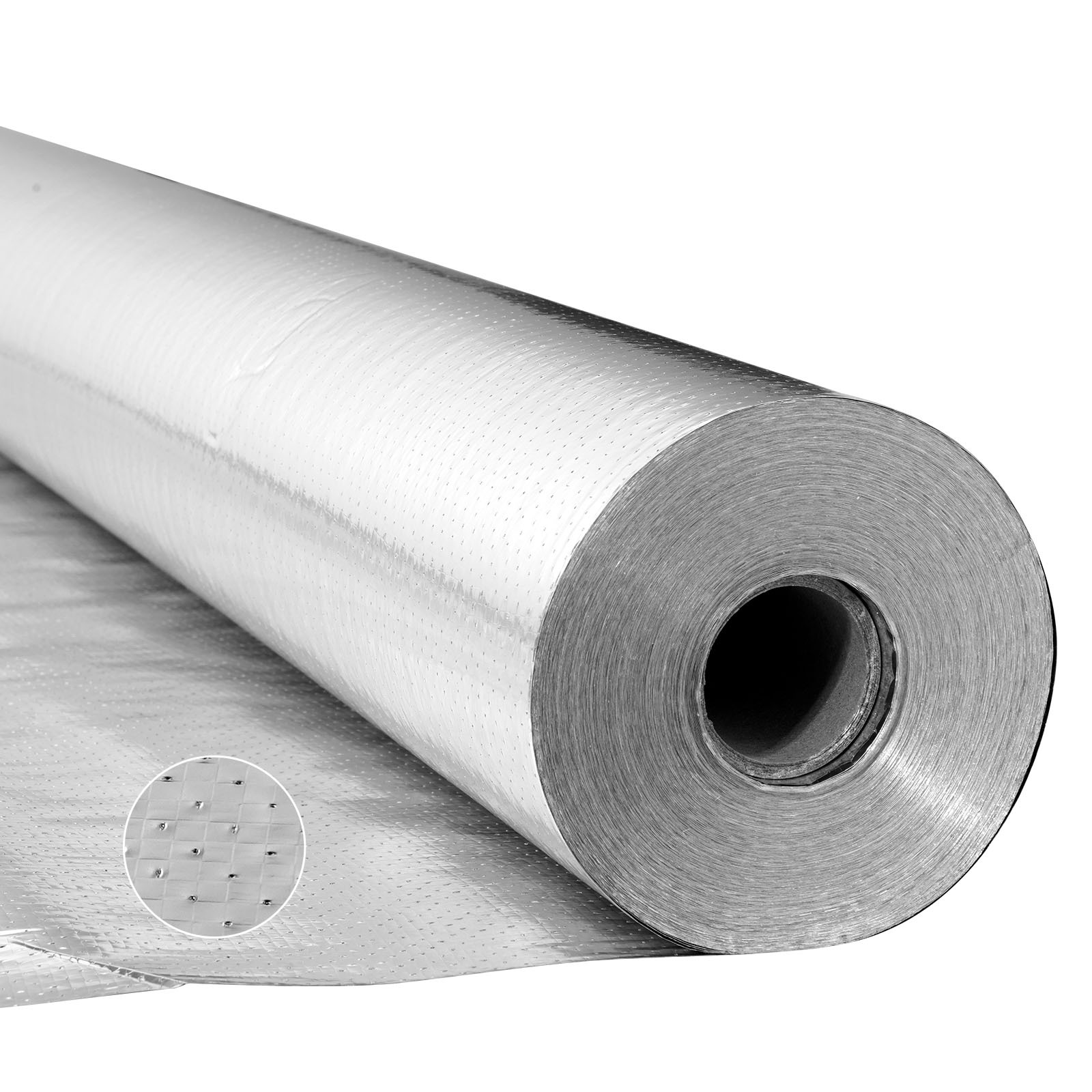 Image of Vevor Double Reflective Insulation Roll, Perforated Woven Fabric Barrier, 0.15mm 38.1 M X 1.22 M, Double-sided Aluminum Foil Heat Reflective Shield, Thermal Insulation Roll For Window Rv Roof