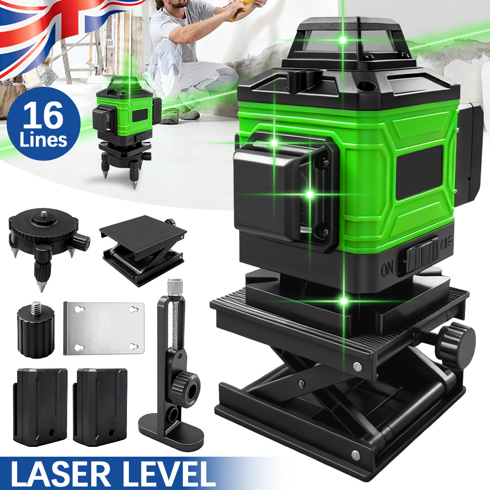 16 line 4d laser level laser level self leveling 4   4d 16 lines green     laser level self leveling 4d 16 lines adjustable brightness   mode swivel   wall bracket ideal for   construction tiling renovation shelving and outdoor use