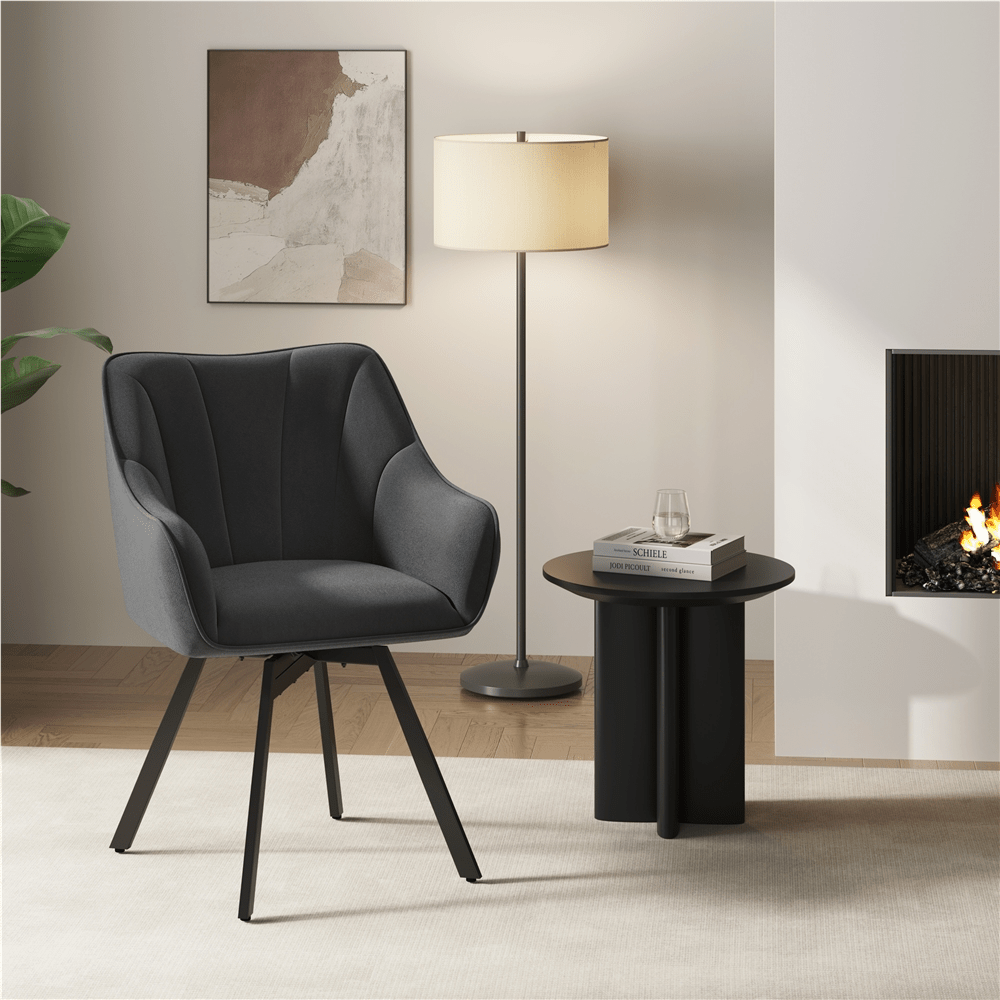 Image of Costoffs Kitchen Chair With Metal Legs Modern Velvet Armchair Reception Chair 360° Rotatable Dining Chair For Kitchen/dining Room/living Room