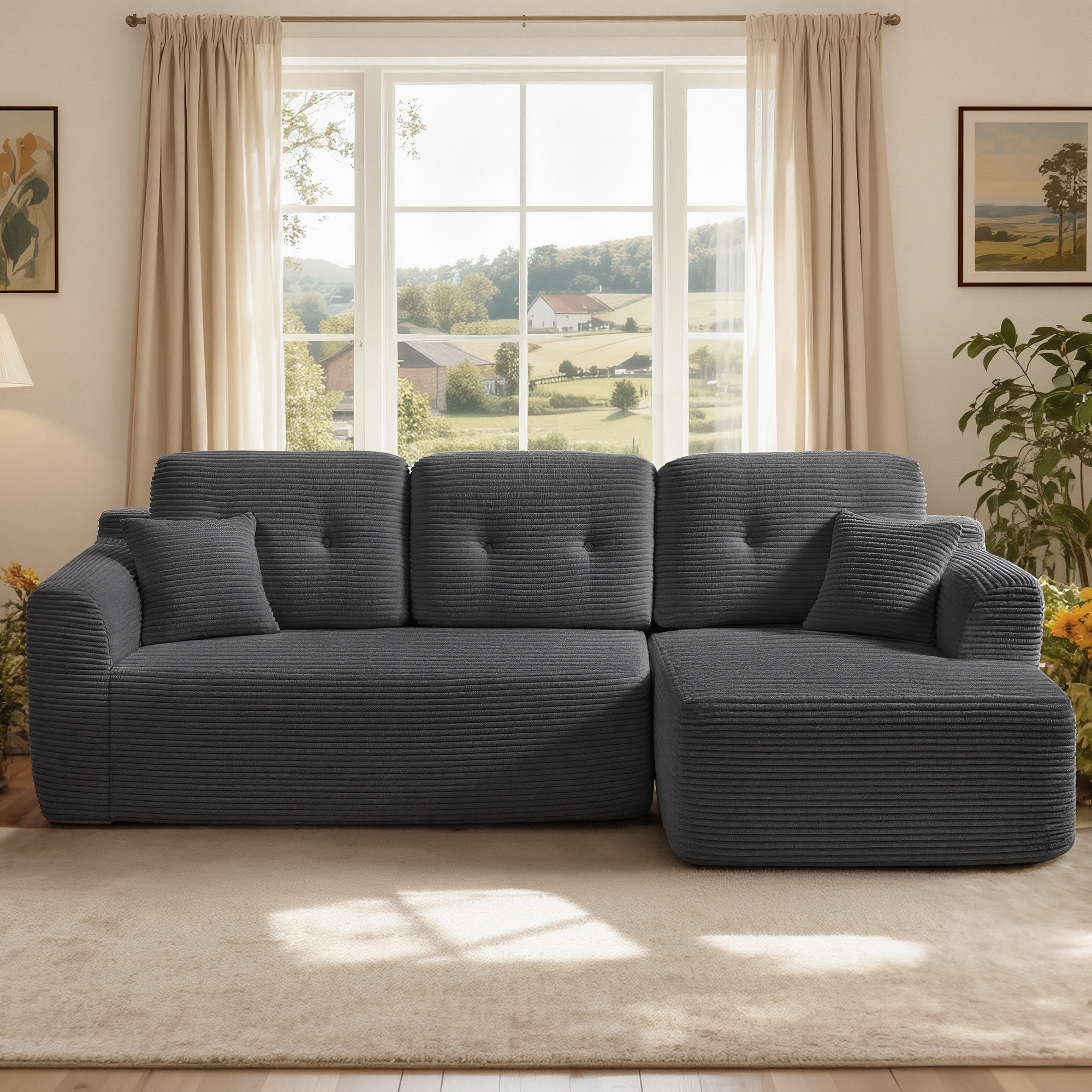 Corner Sofa, Sleeper Sofa, 244 Cm Wide, Vacuum-packed, No , For Living Room, , Gray/cremewhite.