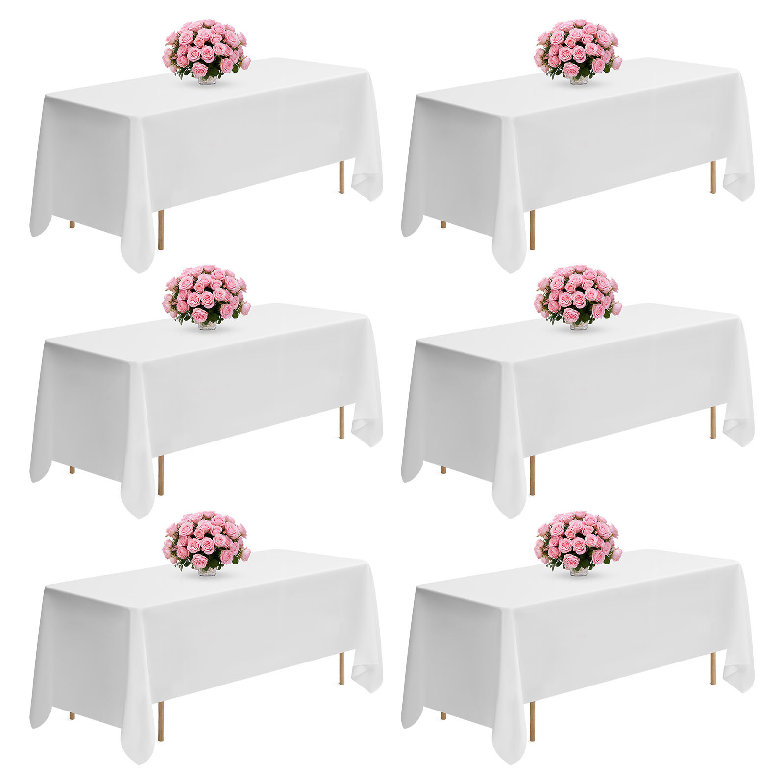 Vevor White Tablecloths For Rectangle Tables, 6 Pack, 70 X 120 Inches, Reusable And Machine Washable Table Clothes, Wrinkle-resistant Polyester Fabric Table Covers For Wedding, Party, Banquet