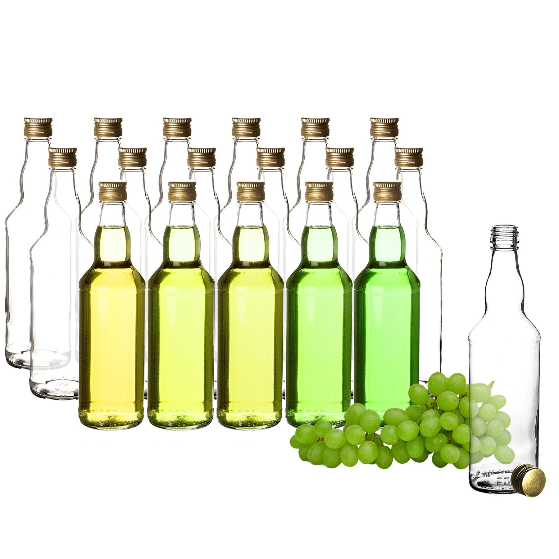 Image of Bigdean 18x Glass Bottles 500ml With Screw Cap In Gold - Bottle For Filling With Juice, Liqueur, Milk & Oil - Milk Bottle Juice Bottle Oil Bottle Screw Bottle