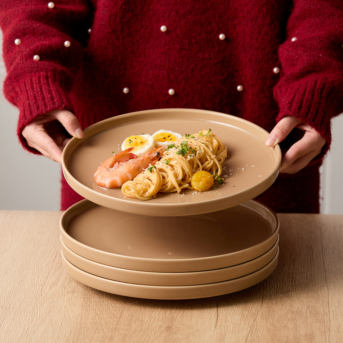 TEMU Parure de 4 assiettes plates Ø26,5 cm (10,5 pouces), service de vaisselle en céramique, céramique de haute qualité, assiettes à steak, assiettes