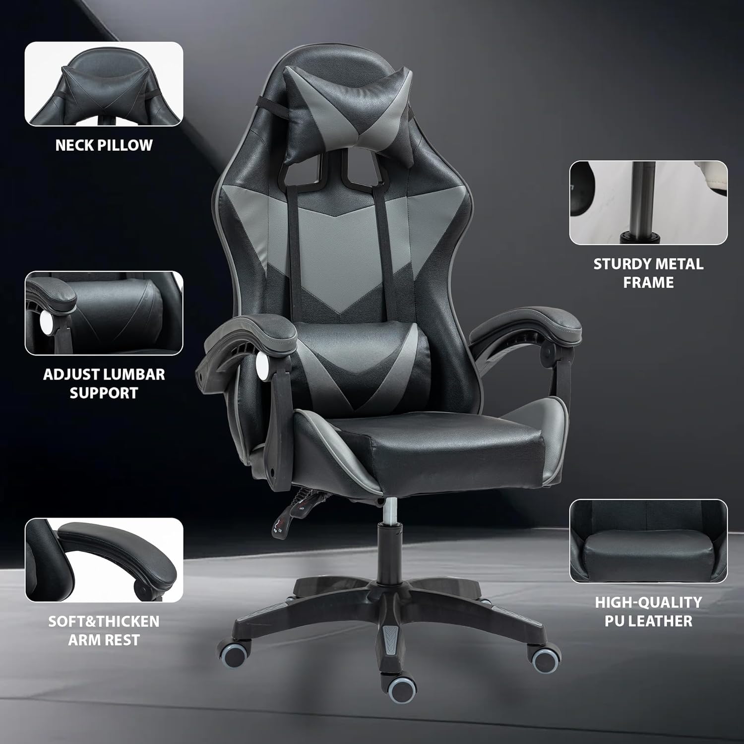 TEMU Gaming Chair Swivel Ergonomic Computer Desk Chair With Adjustable Lumbar Support & Headrest For Home Office
