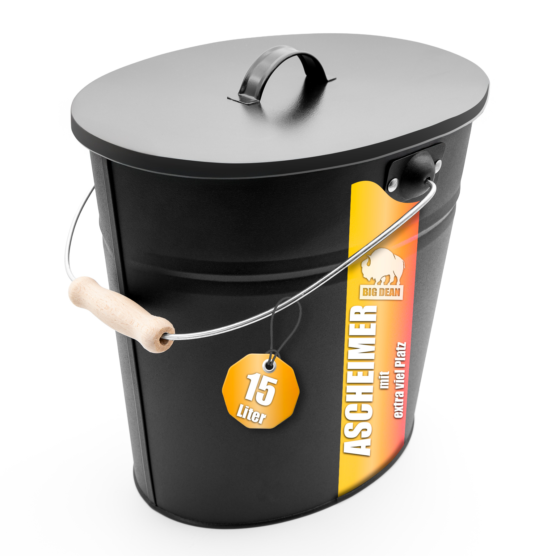 Image of Bigdean Ash Bucket With Lid 15 Liter With Handle Oval Ash Bin