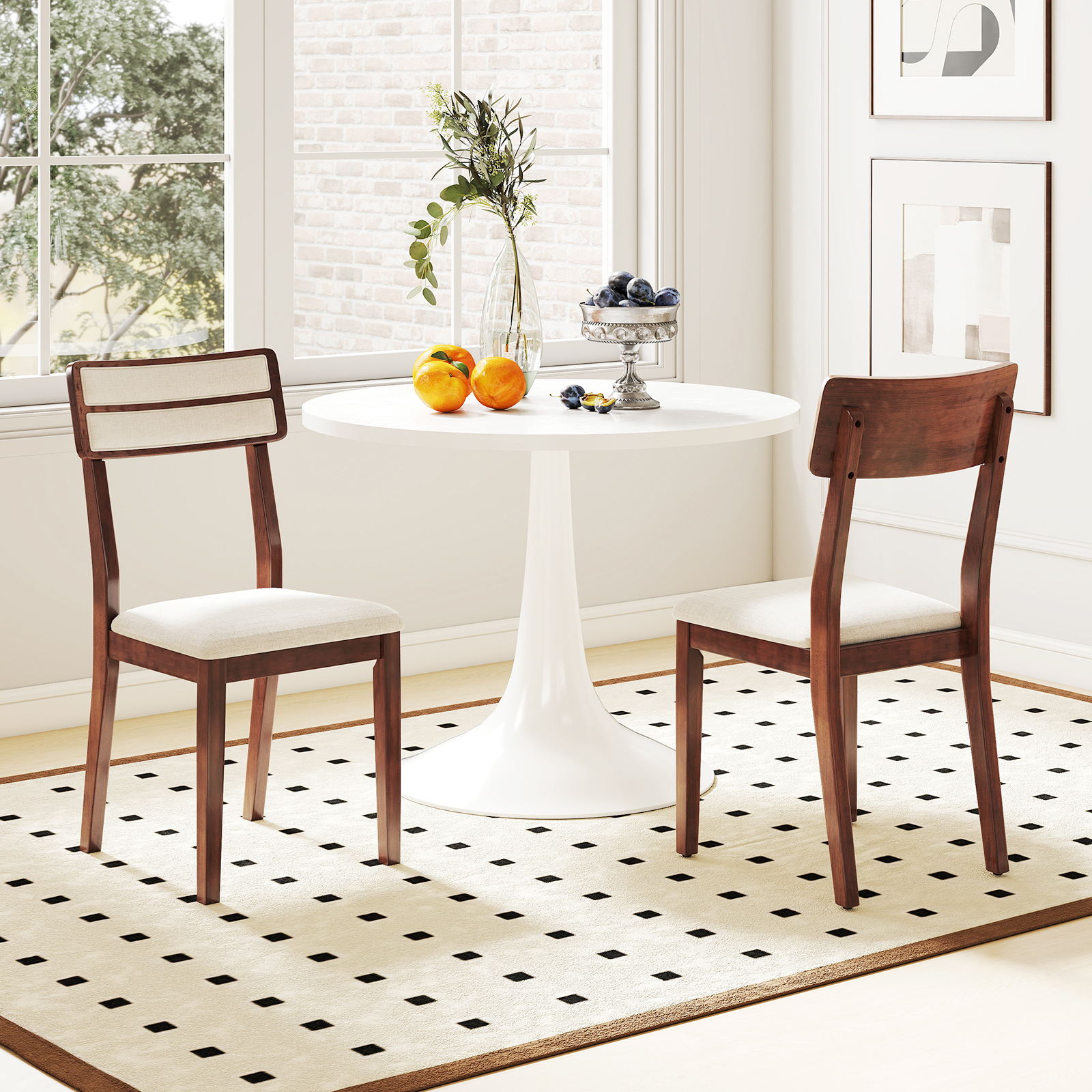 Image of Set Of 2 Dining Room Chairs, Modern Kitchen Chairs Without Armrests With Rubber Wooden Legs