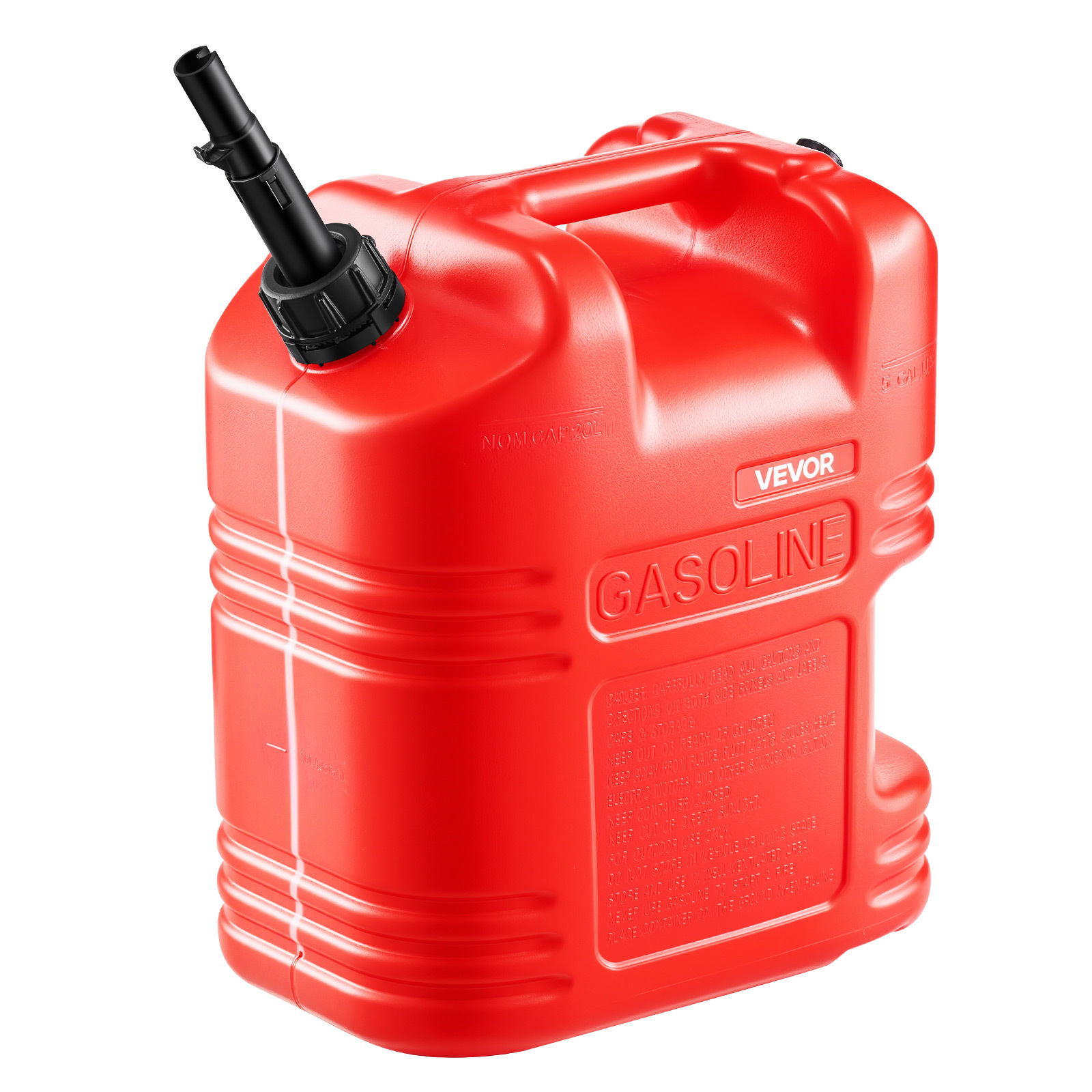Image of Vevor Fuel Container, 19 L, Gas Tank With Spout & Clear Scale, 15 L/min Rate, Secure, Portable Flat Fluid Container For Most Cars Motorcycle Atv Utv, Red, 1 Pack