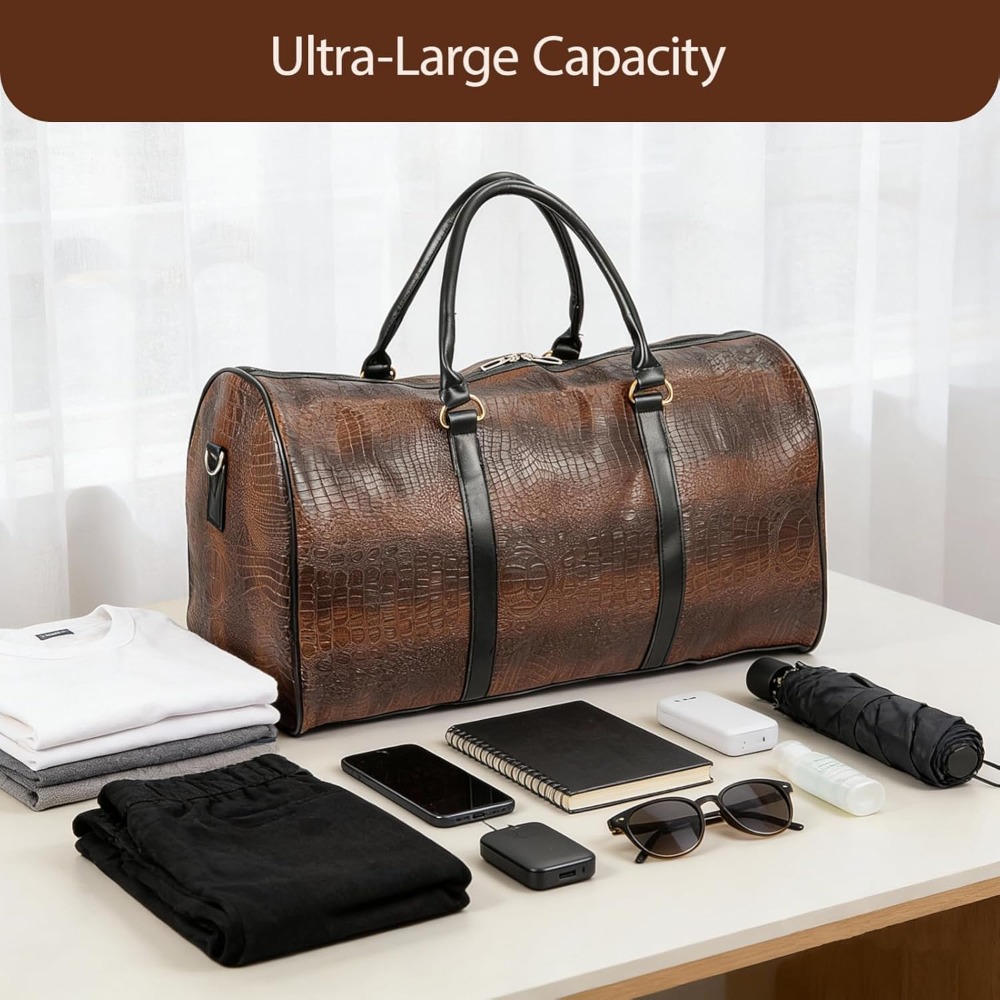 sport duffle bag   bag for women men vintage crocodile pattern weekender overnight luggage   handbag luggage bag     details 3