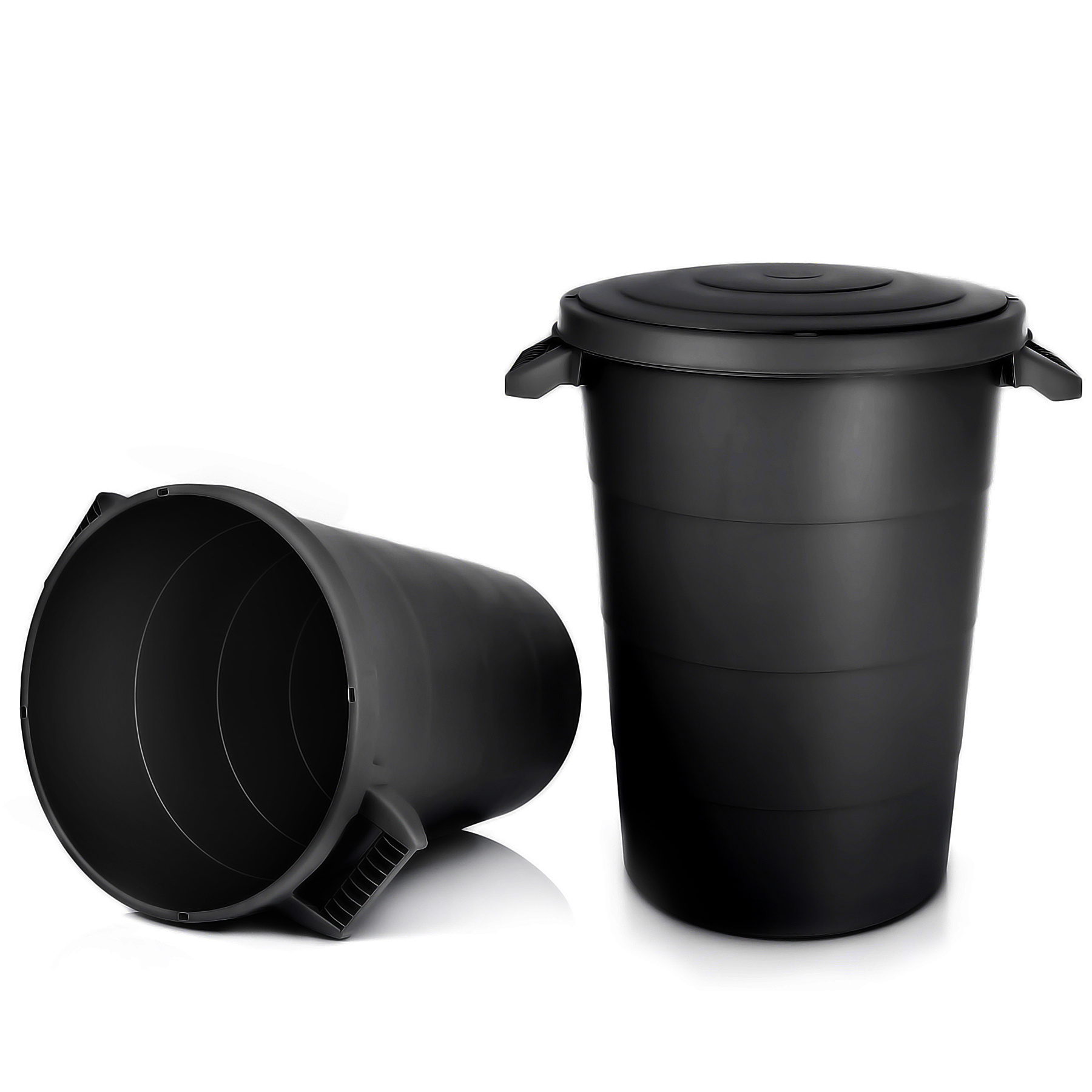 Image of Bigdean 2x Waterproof Universal Tonne With Lid And 2 Stable Carrying Handles 80 Black - Rain Trash Can - Suitable For Indoor And Outdoor Use -