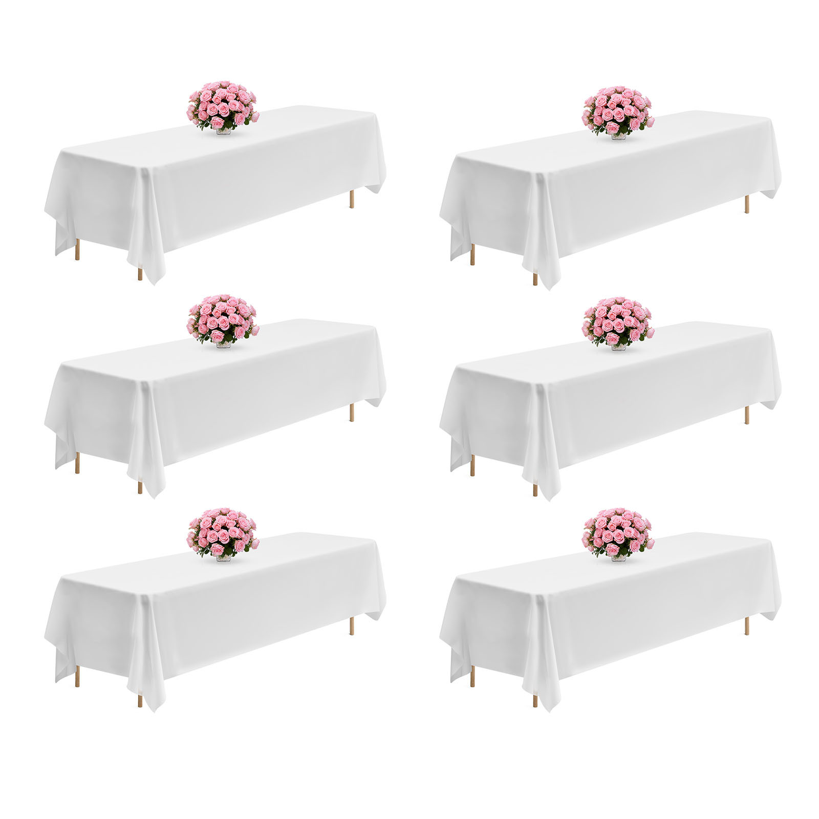 Image of Vevor White Tablecloths For Rectangle Tables, 6 Pack, 90 X 132 Inches, Reusable And Machine Washable Table Clothes, Wrinkle-resistant Polyester Fabric Table Covers For Wedding, Party, Banquet