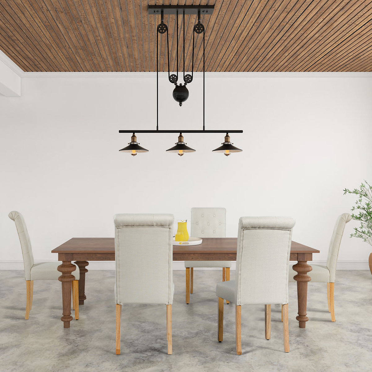 Image of Set Of 2 Dining Chairs, Tufted Parsons Chairs With Fabric Upholstered High Backrest And Seat